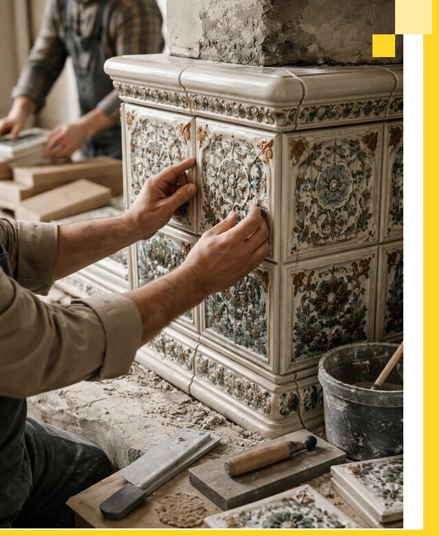 Изразцовые камины под ключ в Боровичах: проект и монтаж