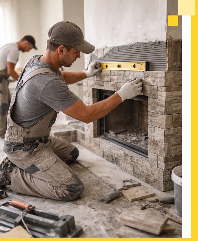 Облицовка каминов в Боровичах, монтаж и отделка натуральным камнем