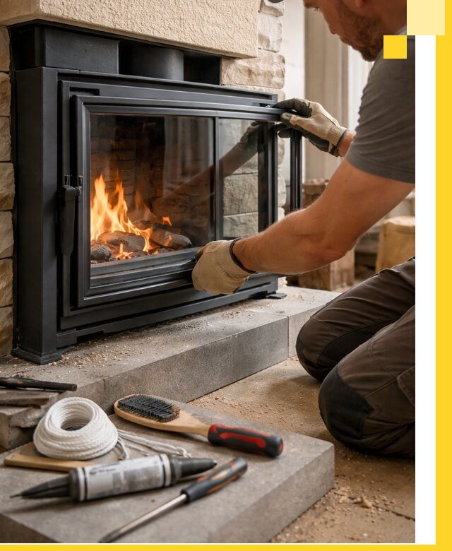 Производство, монтаж и доставка каминов со стеклом в Боровичах