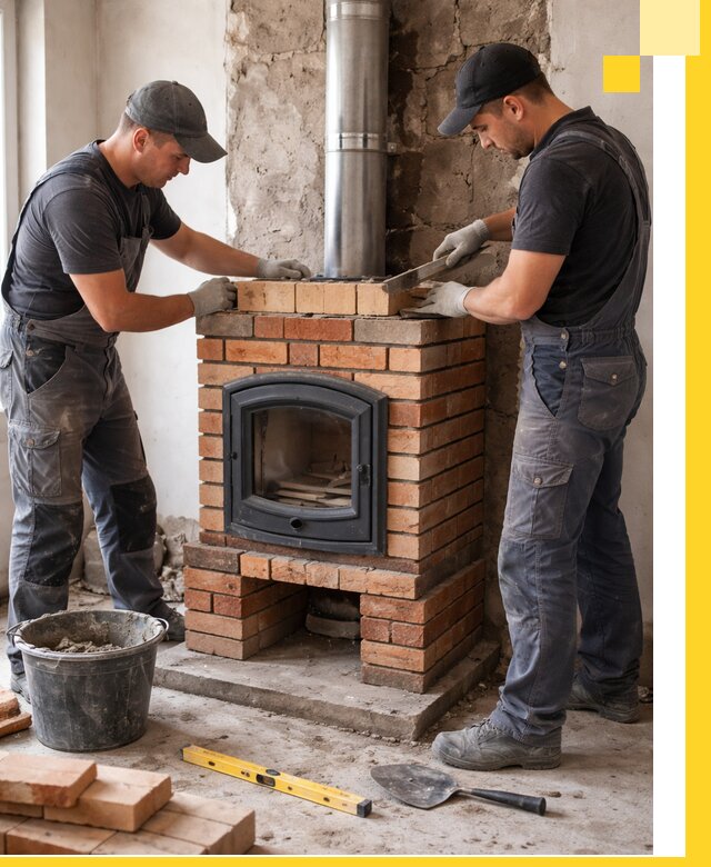 Монтаж печи камина под ключ в Боровичах с гарантией и пусконаладкой