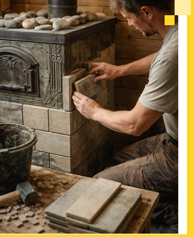 Облицовка банных печей в Боровичах профессиональная отделка