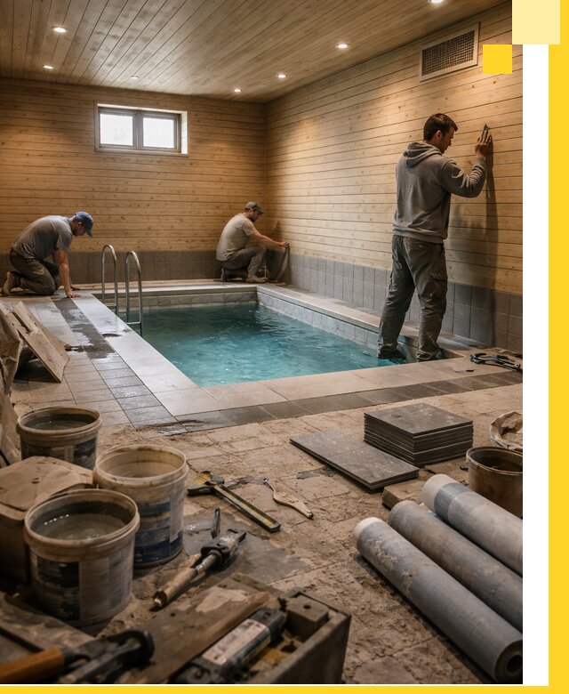 Строительство бани с бассейном и сауной под ключ в Боровичах