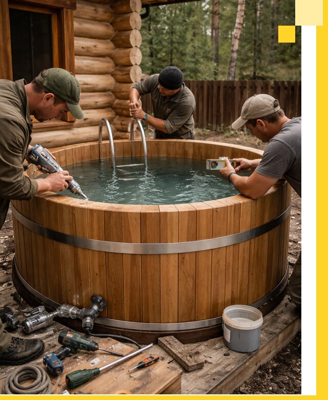 Строительство бань с купелью под ключ и отделкой в Боровичах