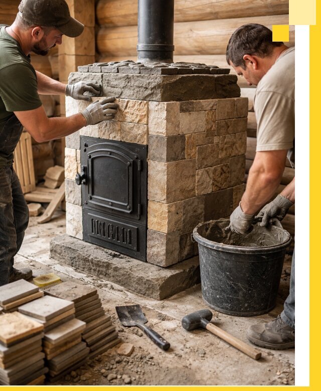 Облицовка банной печи под ключ в Боровичах: камень и плитка