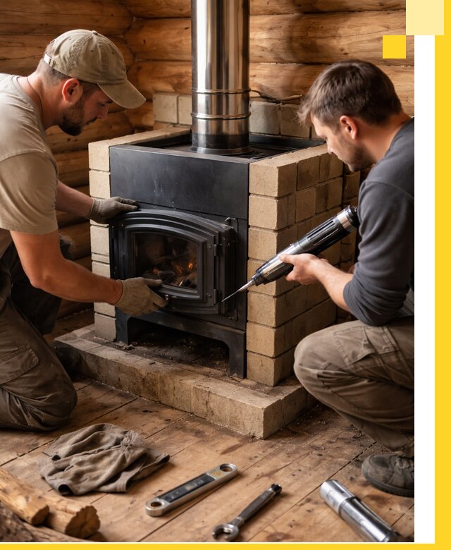 Монтаж и установка печи в бане под ключ с гарантией в Боровичах