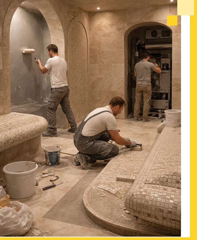 Строительство бани с хамамом и бассейном под ключ в Боровичах