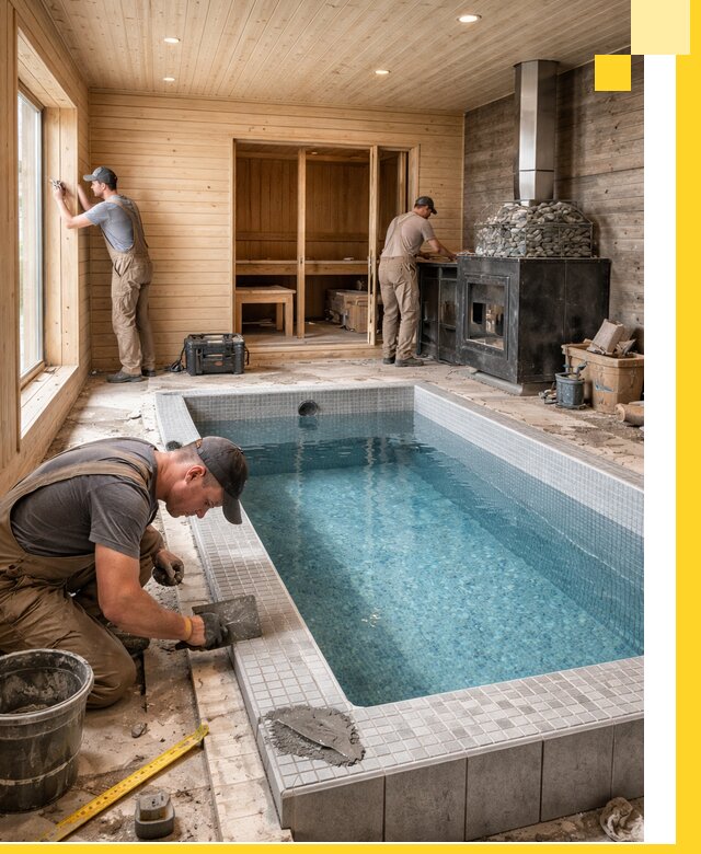 Проект бани с бассейном и сауной в Боровичах под ключ