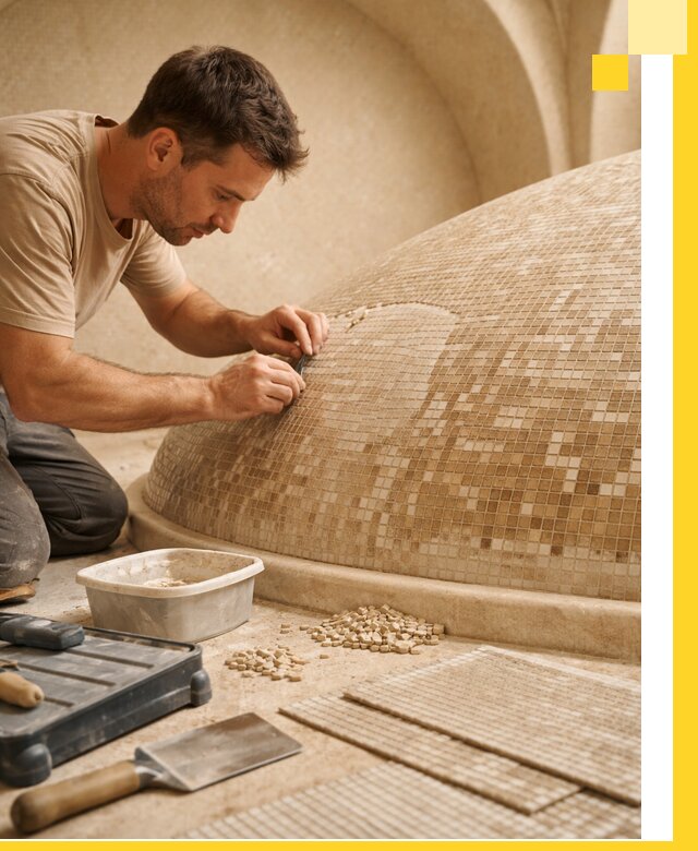 Профессиональная укладка мозаики для хамама под ключ в Боровичах