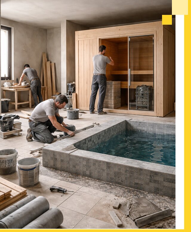 SPA зоны под ключ с бассейном сауной и печью в Боровичах